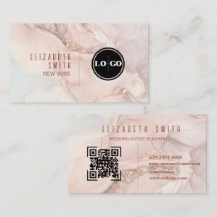 Roodroze en gouden QR-code logo agaat Visitekaartje