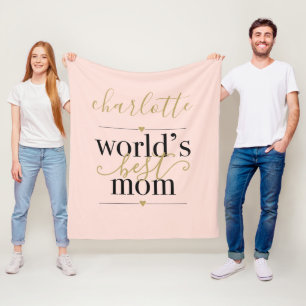 Roodroze en gouden unieke Werelds Beste Moeder Fleece Deken
