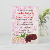 Roodroze en huwelijksuitnodiging kaart (Staand voorkant)