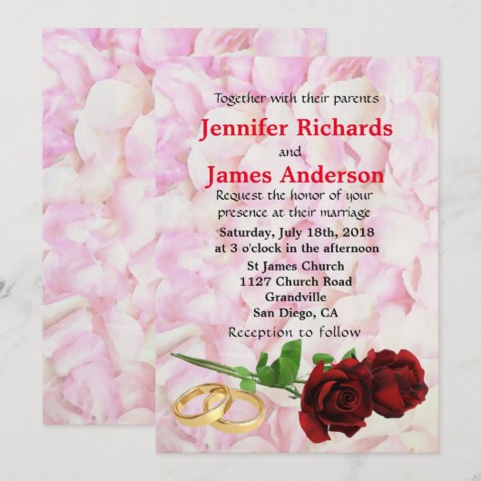 Roodroze en huwelijksuitnodiging kaart (Voorkant / Achterkant)