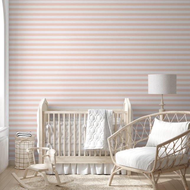 Roodroze en witte klassieke horizontale strepen behang (Kinderen)
