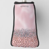 Roodroze Gejewelde Gepersonaliseerde Golfheadcover (Draai 90)