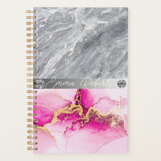 Roodroze glinsterende druppels monogram naam 2023 planner (Voorkant)