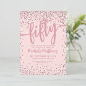 Roodroze Glitter 50e Verjaardag Kaart (Staand voorkant)