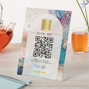 Roodroze Google Reviews Zakelijke Link QR Code Reclamebord Met Voetstuk