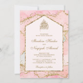 Roodroze Gouden Agaat Marmeren Boog Moslim Trouwda Kaart (Voorkant)