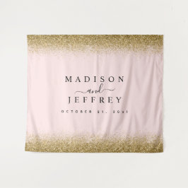 Roodroze & Gouden Glitter Bruiloftachtergrond Wandkleed