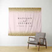 Roodroze & Gouden Glitter Bruiloftachtergrond Wandkleed (In Situ (horizontaal))