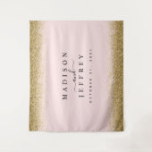 Roodroze & Gouden Glitter Bruiloftachtergrond Wandkleed (Voorkant)