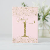 Roodroze Gouden Glitter Tafel Nummers Nummer 1 Kaart (Staand voorkant)