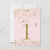 Roodroze Gouden Glitter Tafel Nummers Nummer 1 Kaart (Achterkant)