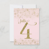 Roodroze Gouden Glitter Tafel Nummers Nummer 4 Kaart (Voorkant)