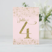 Roodroze Gouden Glitter Tafel Nummers Nummer 4 Kaart (Staand voorkant)