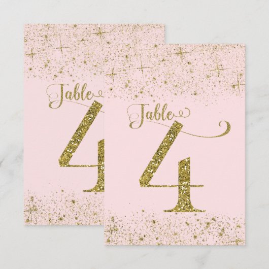 Roodroze Gouden Glitter Tafel Nummers Nummer 4 Kaart (Voorkant / Achterkant)