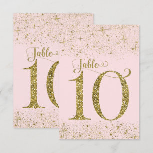 Roodroze Gouden Glitter Tafelkaartjes Nummer 10 Kaart