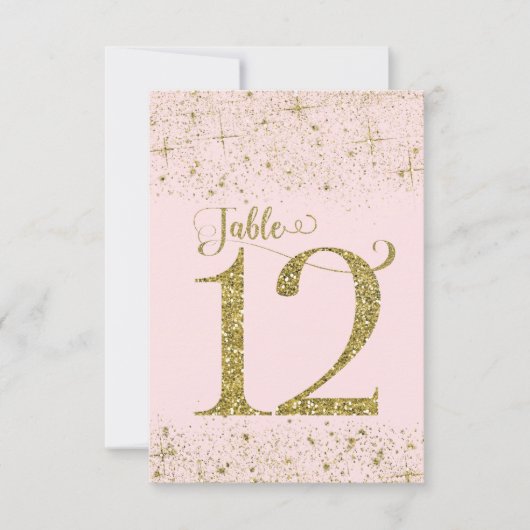 Roodroze Gouden Glitter Tafelkaartjes Nummer 12 Kaart (Voorkant)