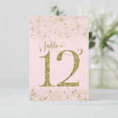 Roodroze Gouden Glitter Tafelkaartjes Nummer 12 Kaart (Staand voorkant)