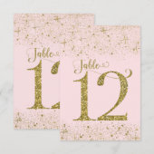 Roodroze Gouden Glitter Tafelkaartjes Nummer 12 Kaart (Voorkant / Achterkant)