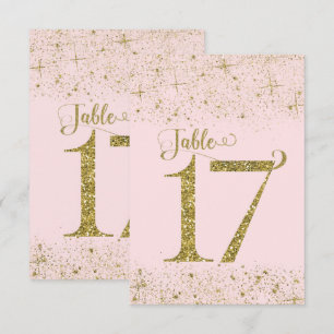 Roodroze Gouden Glitter Tafelkaartjes Nummer 17 Kaart