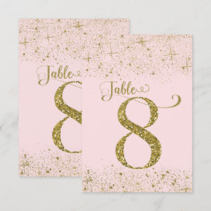 Roodroze Gouden Glitter Tafelkaartjes Nummer 8 Kaart
