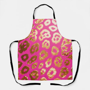 Roodroze Gouden Luipaardprint Glamour Schort