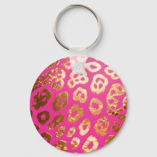 Roodroze Gouden Luipaardprint Glamour Sleutelhanger