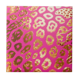 Roodroze Gouden Luipaardprint Glamour Tegeltje