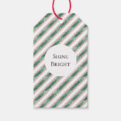 Roodroze Groen Glitter Strepen Kerst Cadeaulabel (Voorkant)