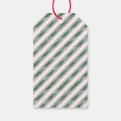 Roodroze Groen Glitter Strepen Kerst Cadeaulabel (Achterkant)