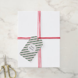 Roodroze Groen Glitter Strepen Kerst Cadeaulabel