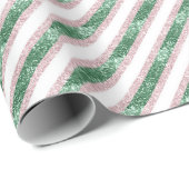 Roodroze Groen Glitter Strepen Kerstmis Cadeaupapier (Rol Hoek)