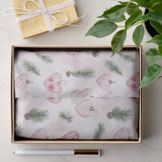 Roodroze Harten Kerst Dennenzaden Tissuepapier (Geschenk)