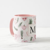 Roodroze Harten Kerst Monogram Mok (Voorkant links)