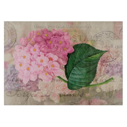 Roodroze hydrangea Flowers Glass Cutting Board Snijplank (Voorkant)