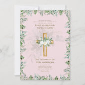 Roodroze Kruis Katholieke Huwelijksmis Trouwen Kaart (Voorkant)