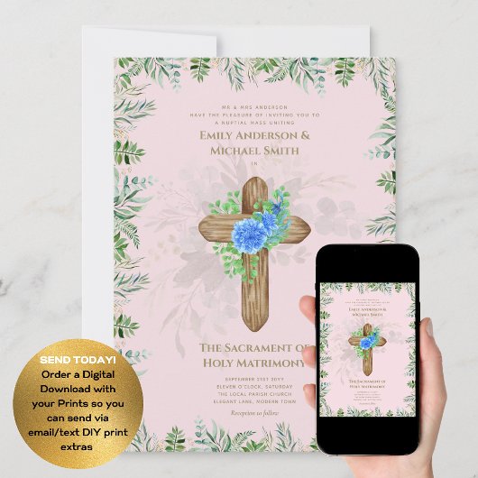 Roodroze Kruis Katholieke Huwelijksmis Trouwplecht Kaart