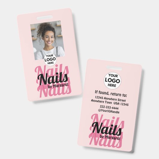 Roodroze Logo Medewerker Foto Nagelstudio Badge (Voor- en achterkant)