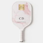 Roodroze marmeren monogram naam bedrijfslogo pickleball paddle (Achterkant)