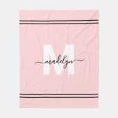 Roodroze Meisjesnaam Monogram Fleece Deken (Voorkant)