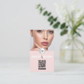 Roodroze Modern Logo QR Code Foto Make-up Bedrijfs Visitekaartje (Staand voorkant)