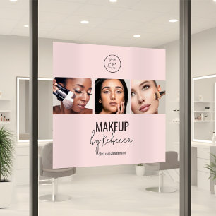 Roodroze Moderne 3 Foto Make-up Studio Logo Raamsticker