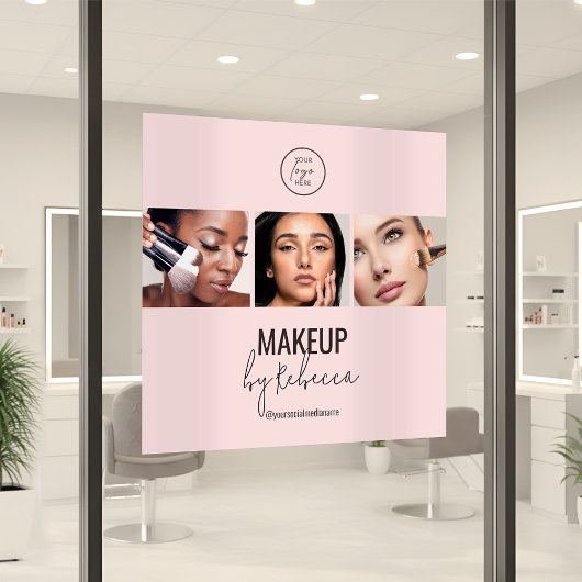 Roodroze Moderne 3 Foto Make-up Studio Logo Raamsticker