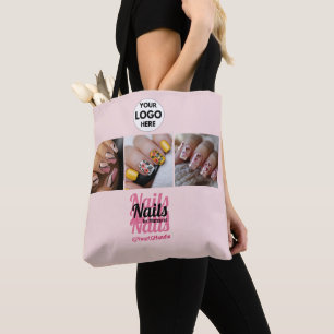Roodroze moderne logo foto sociale nagelsalon tote bag