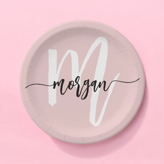 Roodroze Moderne Script Meisjesachtig Monogram Naa Papieren Bordje