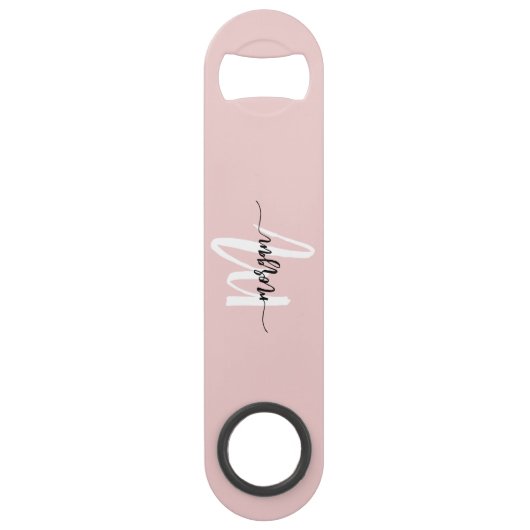 Roodroze Moderne Script Meisjesachtig Monogram Naa Speed Flessenopener (Achterkant)