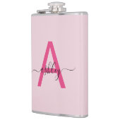 Roodroze Monogram Meisjes Afscheidsceremonie voor Heupfles (Links)