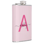 Roodroze Monogram Meisjes Afscheidsceremonie voor Heupfles (Rechts)