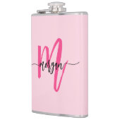 Roodroze Monogram Meisjes Afscheidsceremonie voor  Heupfles (Links)
