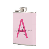 Roodroze Monogram Meisjes Afscheidsceremonie voor  Heupfles (Links)