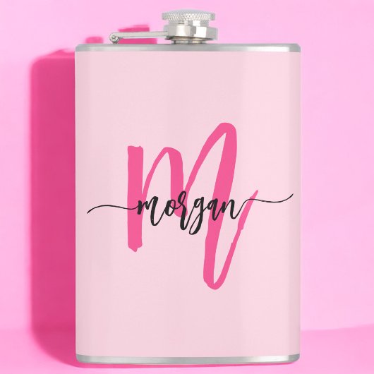 Roodroze Monogram Meisjes Afscheidsceremonie voor  Heupfles